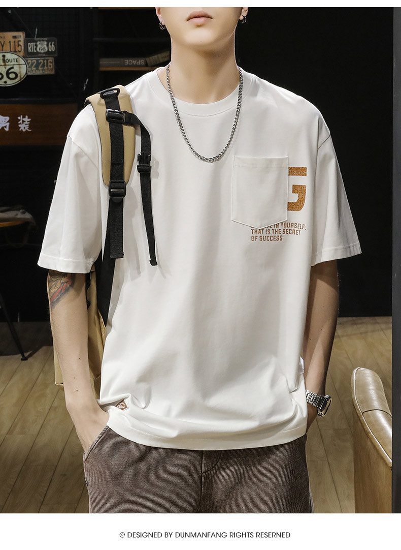 Verano nuevo pound manga corta camiseta hombre holgado tallas grandes marca de moda versátil cuello redondo medio puño bolsa decorativa cuerpo pic 17