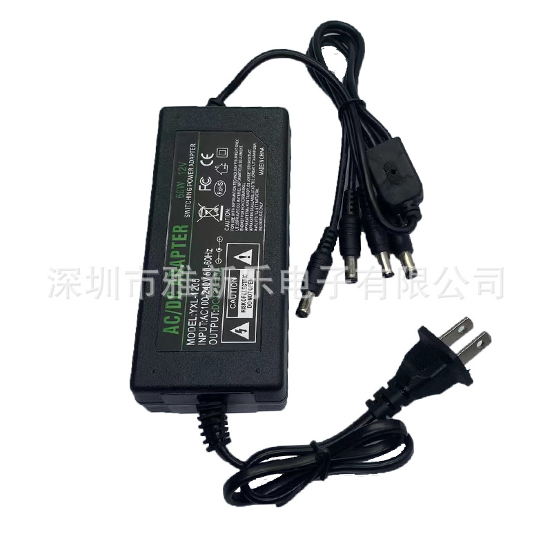 12V5A one-to-four power adapter LED light strip security monitoring power supply, one-to-four monitoring camera 60W pic 4