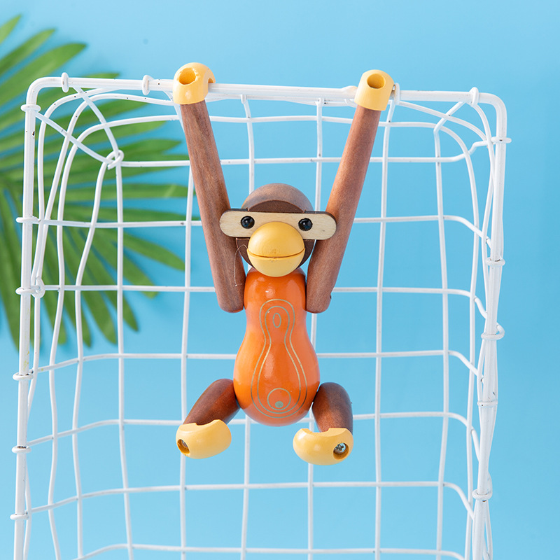 创意卡通木质摆件懒人桌面手机支架倒挂猴北欧风装饰品摆件批发详情4