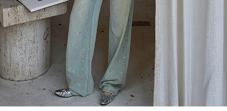 怀旧蓝牛仔高腰阔腿裤女2024春夏新款设计感烫钻时尚拖地裤详情11