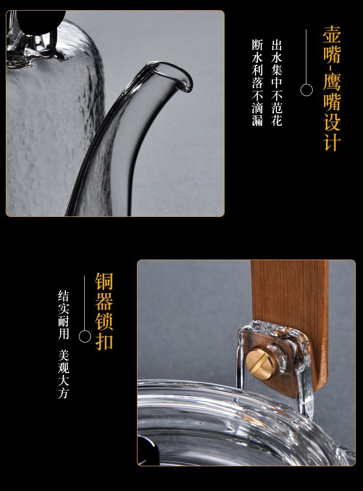高硼硅玻璃日式锤纹茶壶明火竹把提梁壶煮茶壶泡茶壶家用茶具套装详情11