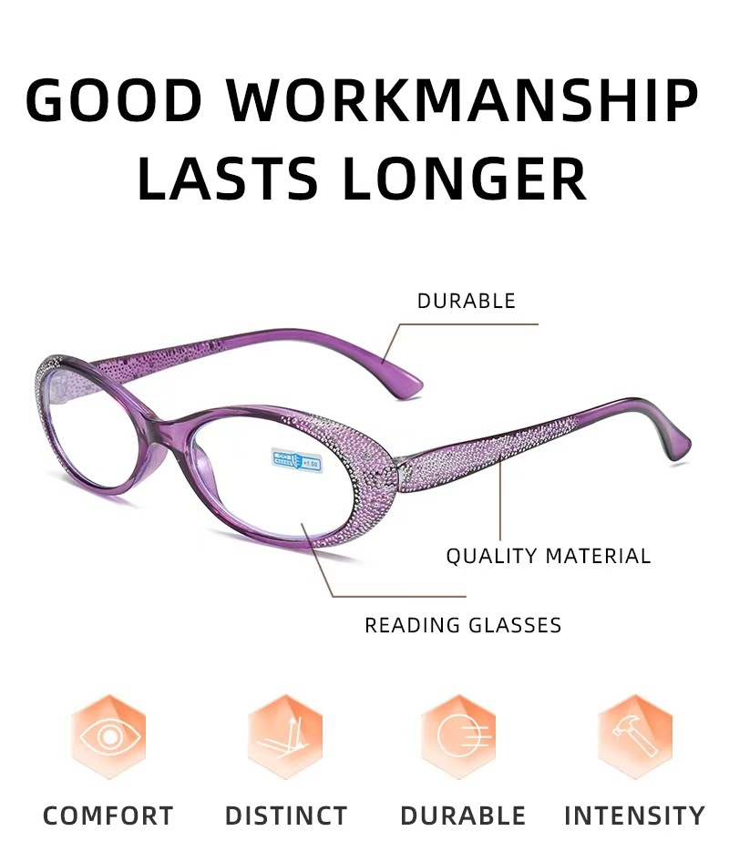 The new personalized diamond-encrusted oval small frame anti-blue light reading glasses are fashionable and youthful for the middle-aged and elderly pic 3