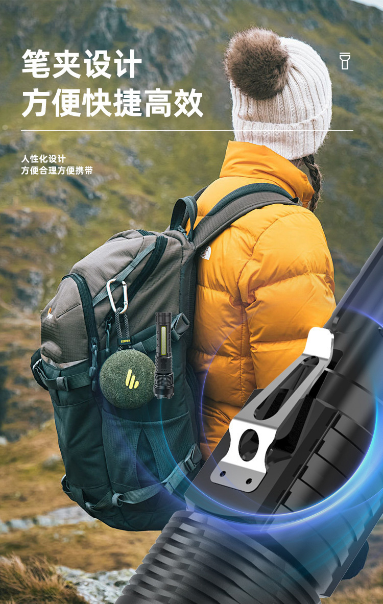 Cross-border multi-functional telescopic zoom electric display high-power strong light pen holder red and blue flashing warning tape side light flashlight pic 17