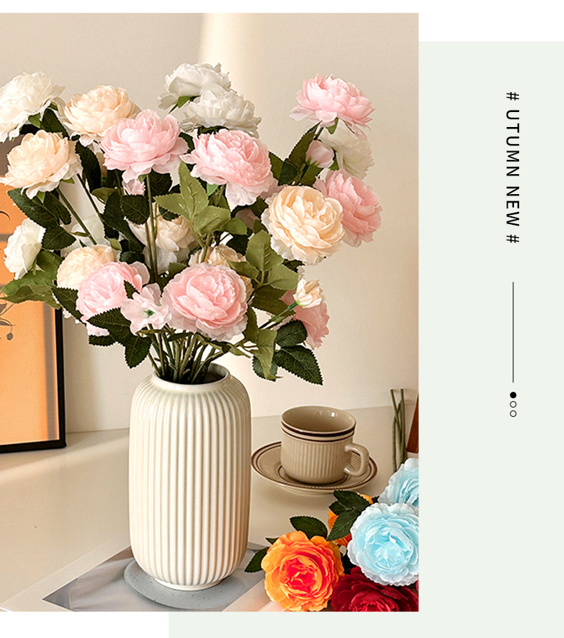 3头洋牡丹仿真花假花绢花婚庆布置家居装饰花束塑料花三头洋牡丹详情7