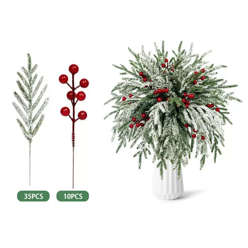 厂家批发单支仿真软胶绿植手感束跨境爆品圣诞节装饰松针组合定制详情1