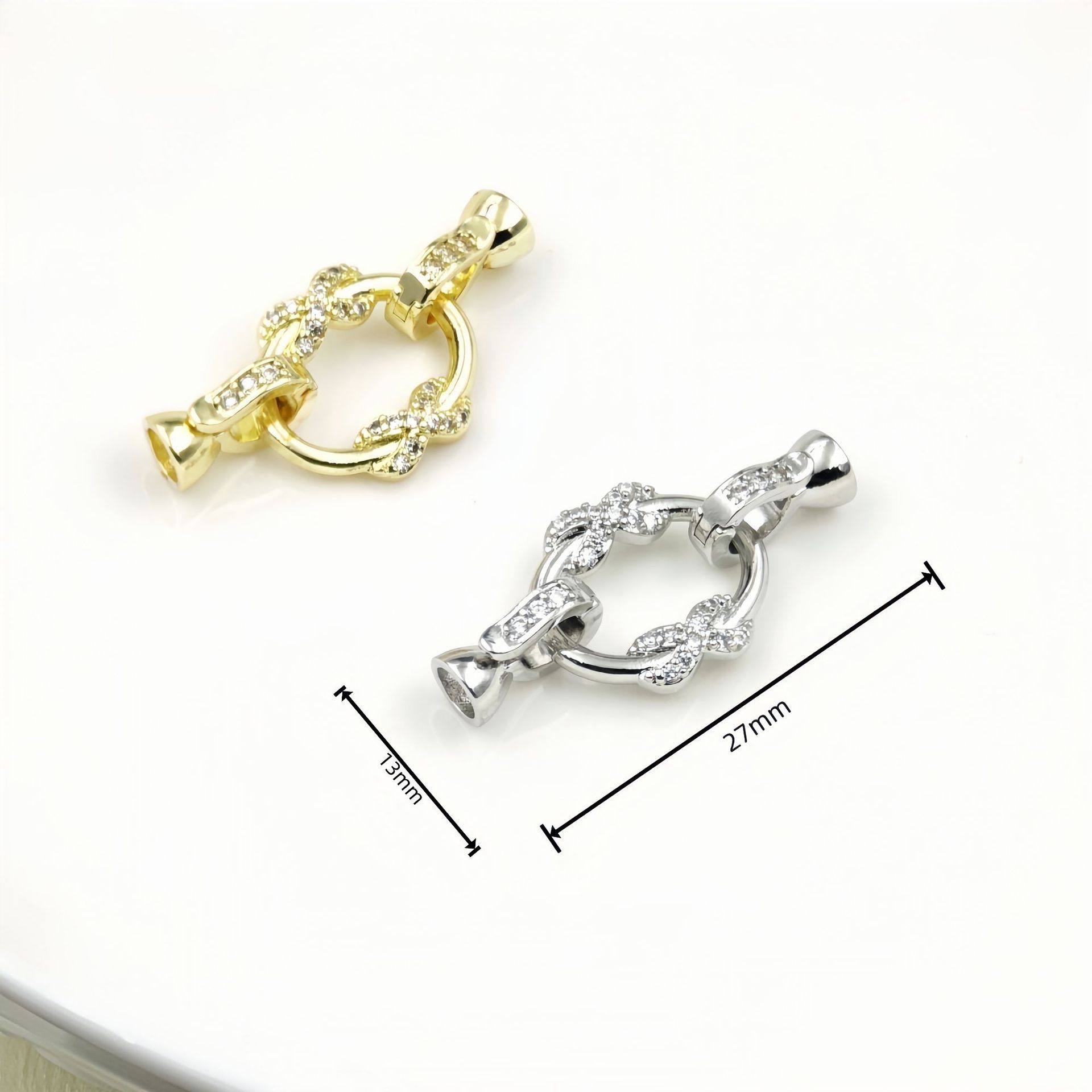 Micro-inlaid T-shaped zircon 18K gold-plated color retention double-ring pearl buckle bracelet, sweater necklace, camellia diy accessory matching pic 13