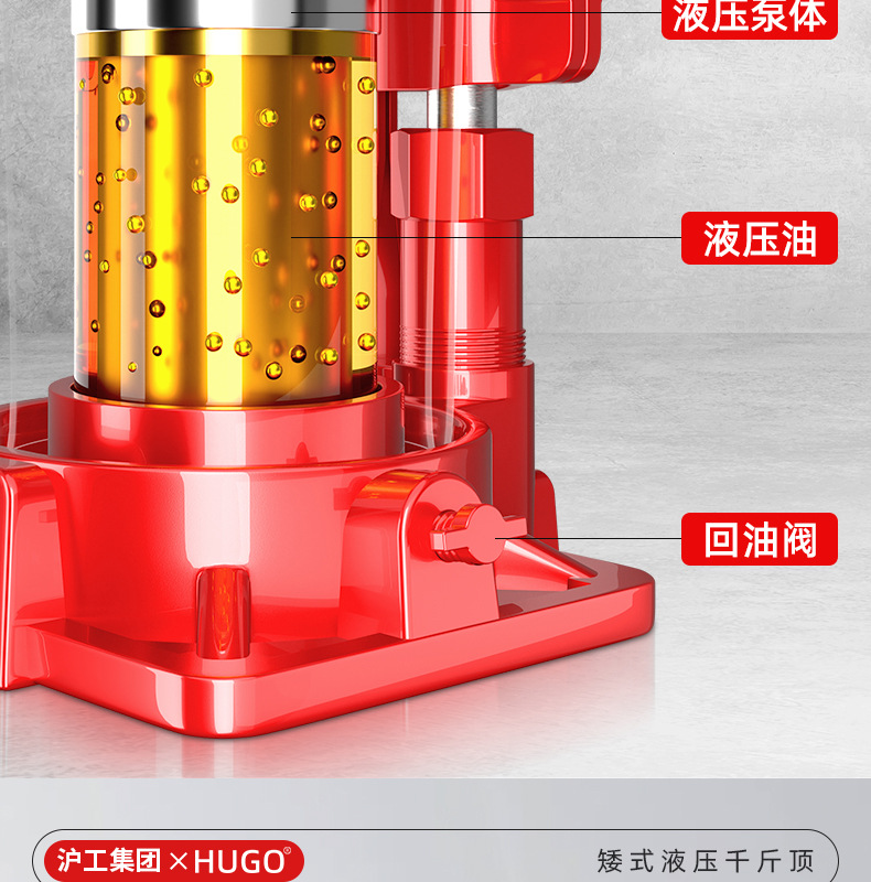 HUGO千斤頂10噸50噸強(qiáng)承重汽車用液壓立式便攜款矮式液壓千斤頂詳情7