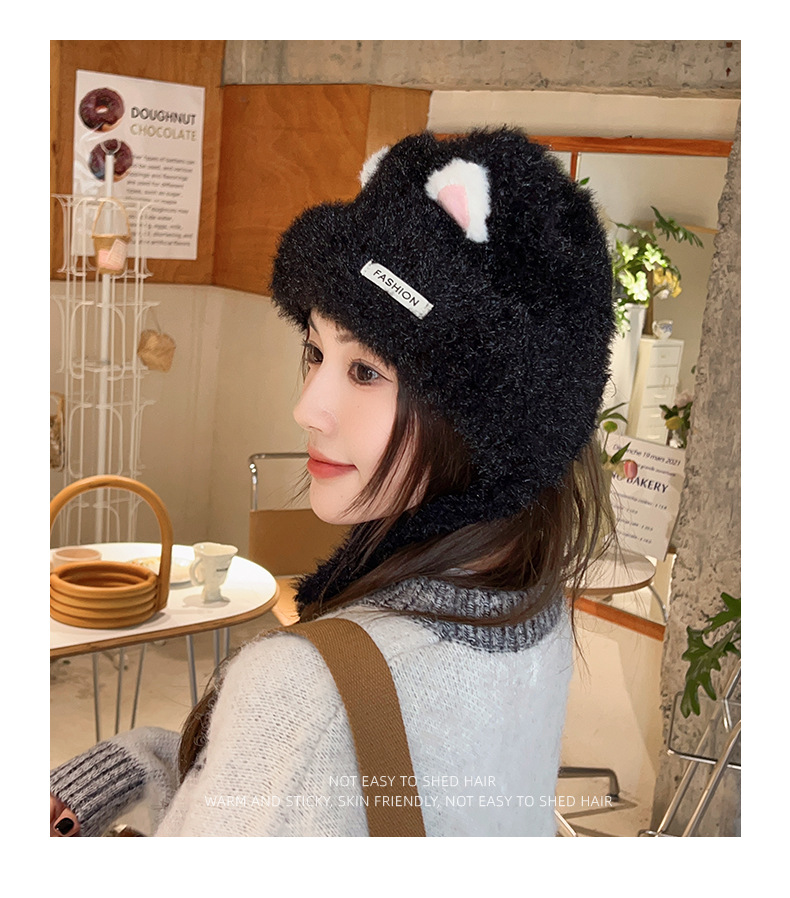 Brand [Sondona] Woolen hat, suitable for all ages, new winter style for women, cartoon and cute little cat, knitted woolen faux rabbit fur, warm ear-protecting hood pic 21