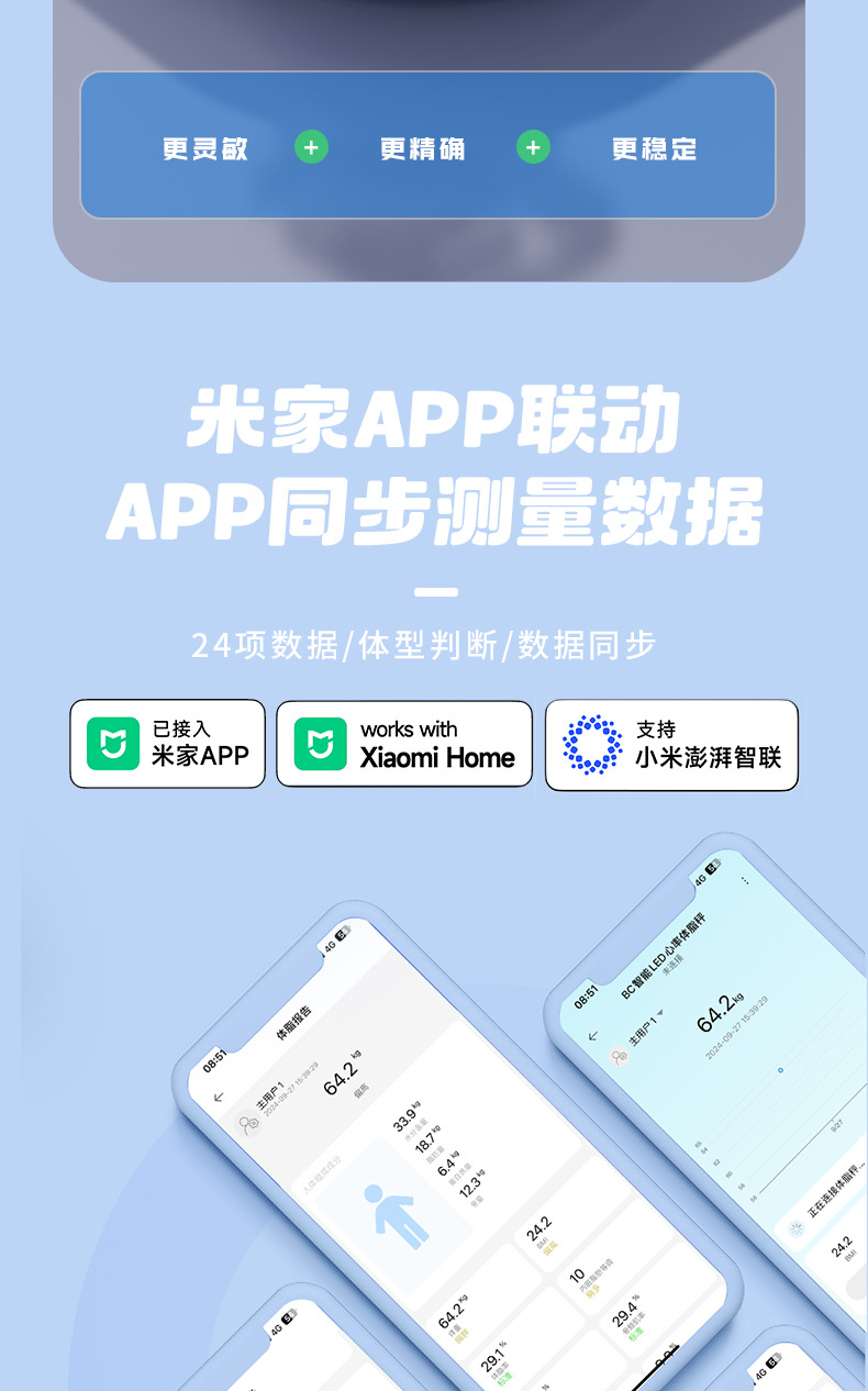 体重秤家用智能体脂秤称重电子秤人体称高精准小型米家测心率定制详情11