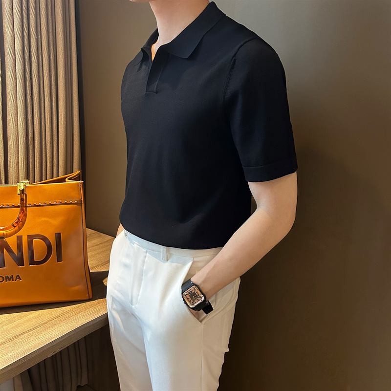 轻熟风Polo衫男短袖夏季薄款冰丝t恤男士针织半袖打底衫韩版潮流详情6