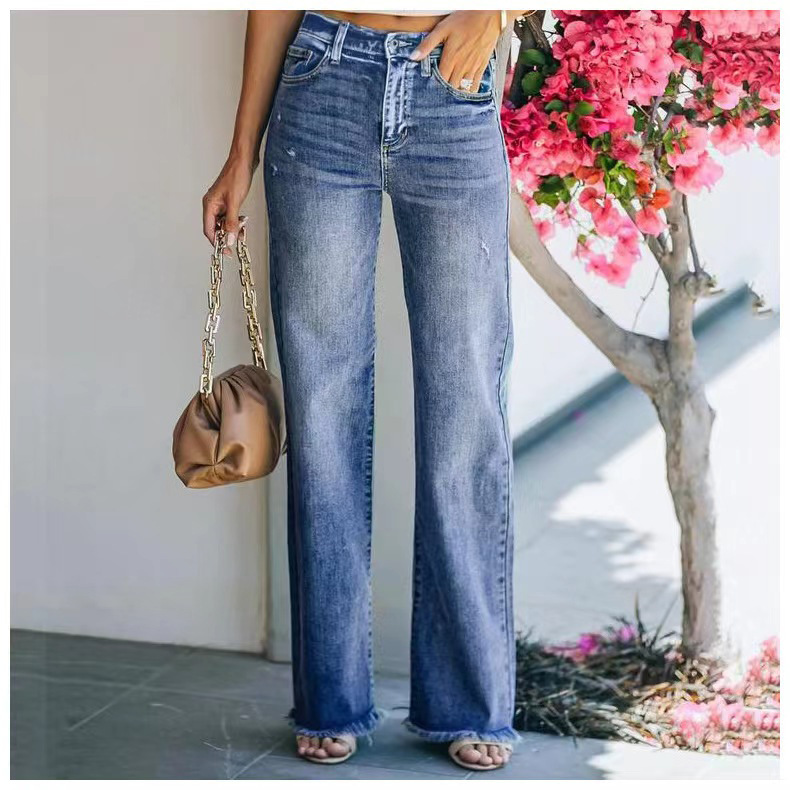 Independent Station Foreign Trade 2023 Amazon Stylish Autumn/Winter New Casual Long Pants, slightly flared washed jeans for women pic 16