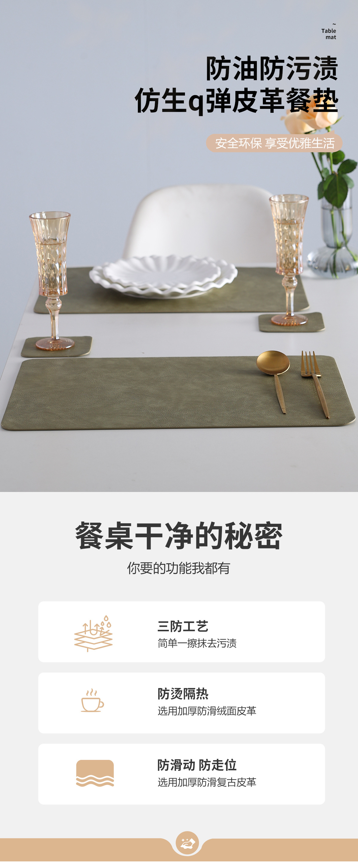 高档酒店西餐厅皮革碗垫防水防油桌垫家用轻奢隔热垫PVC餐垫餐桌详情1