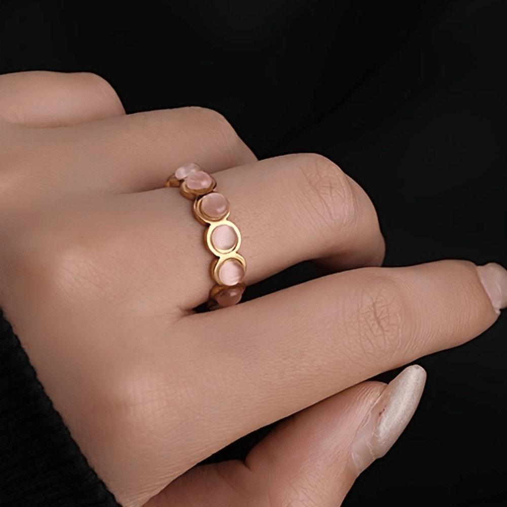 欧美跨境不锈钢戒指 珍珠开口戒指女轻奢高级感钛钢饰品批发厂家详情5