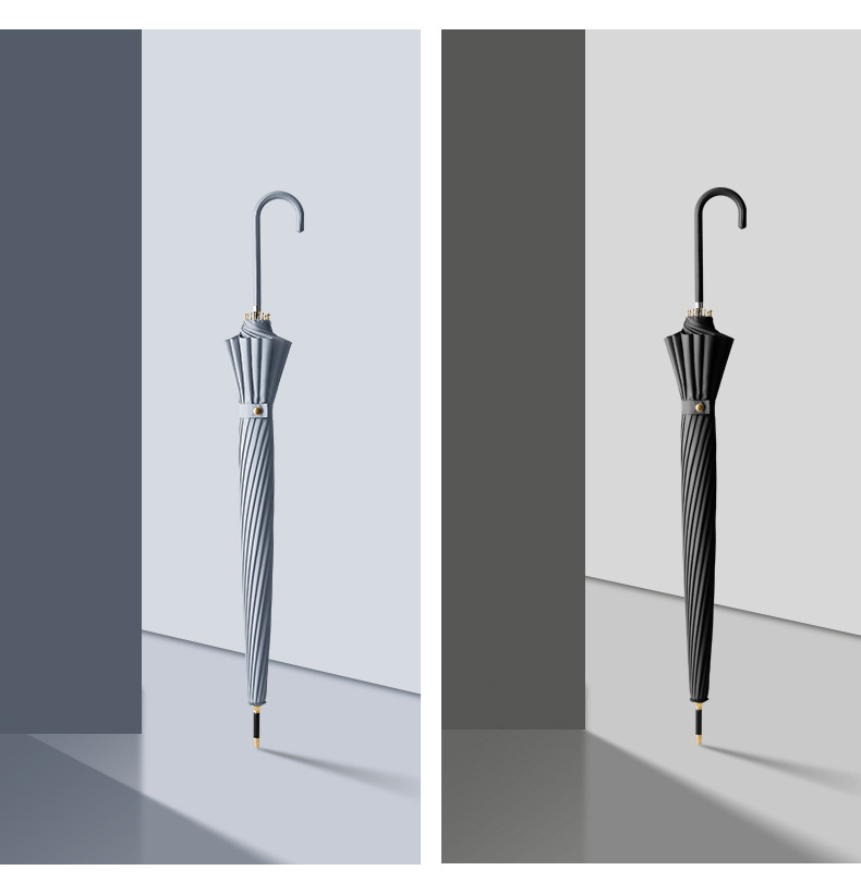 Long-handled umbrella, 16-bone leather curved handle, solid color automatic long pole umbrella, Korean-style fresh and simple color umbrella, can be printed with logo pic 16