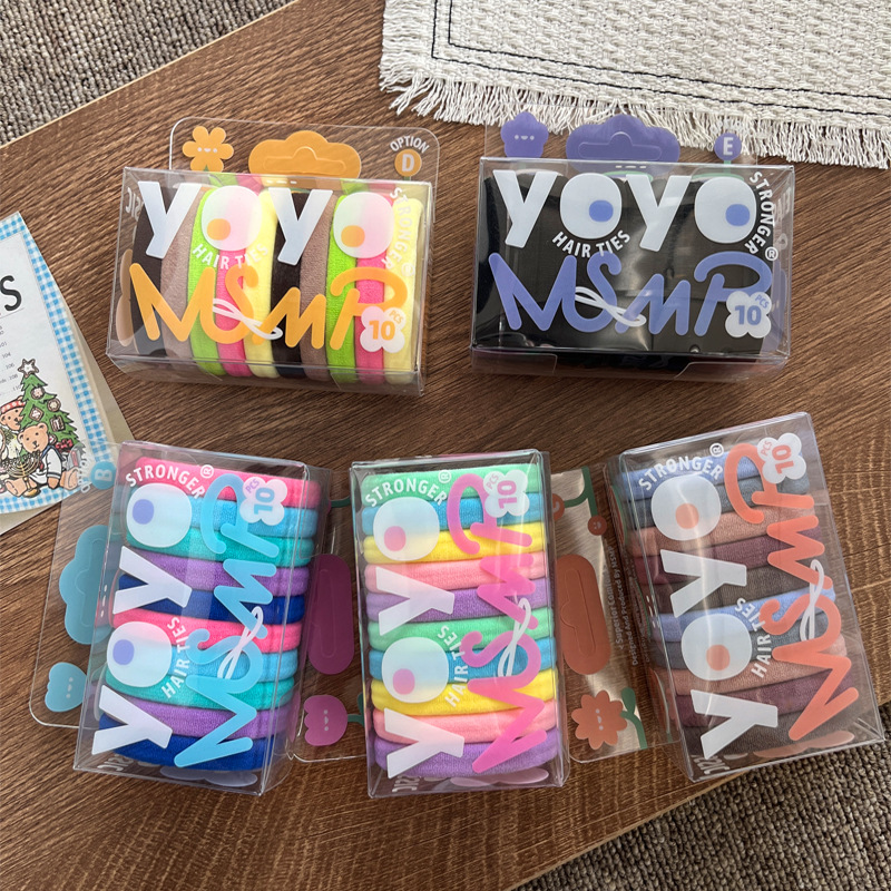 10条装糖果色马卡龙彩色发圈毛巾圈高弹力百搭少女高马尾发绳发饰详情2