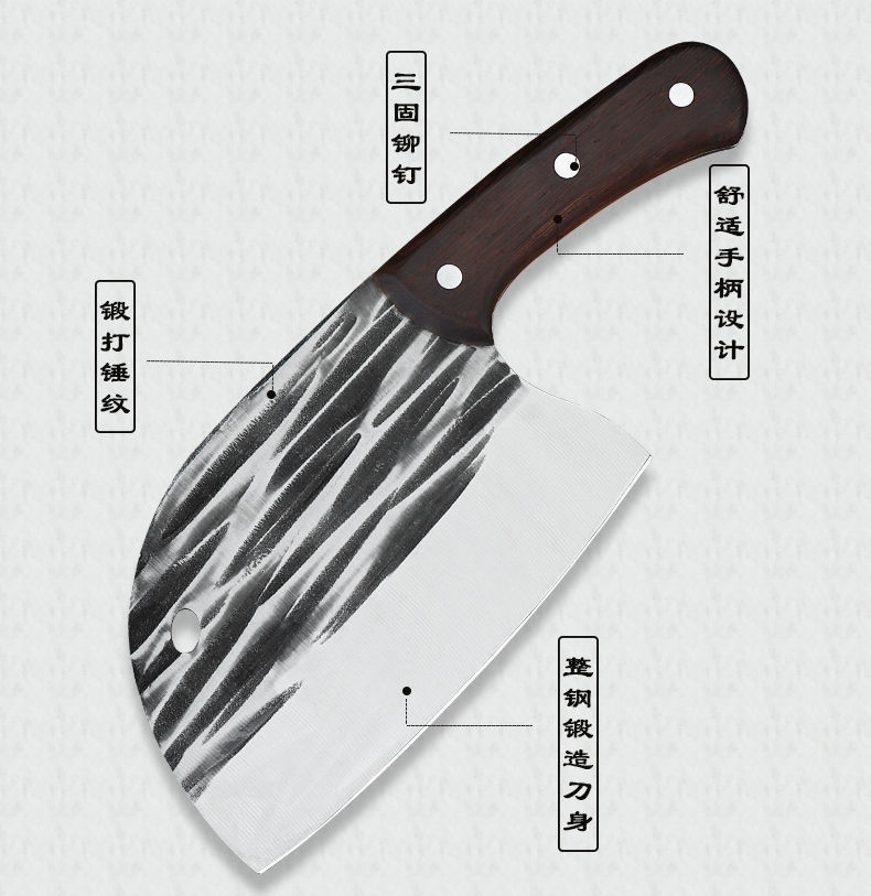 网红锻打砍切刀老头刀厨房锻打菜刀锋利砍切刀砍骨家用切片刀详情2