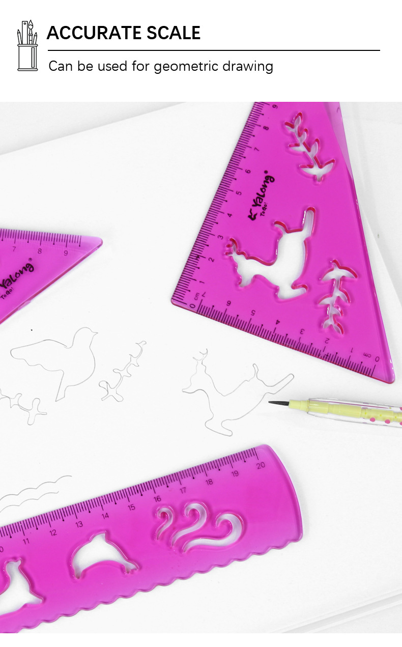 Yalong Cross-border New Type Plastic 20 cm Twisted Ruler Set Multi-color school straightedge measuring Tool pic 3