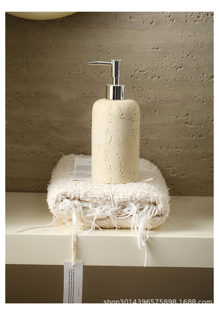 Wabi-sabi wind Tunnel Stone Storage seven-piece set: mouthwash cup, toothbrush holder, lotion bottle, perfume bottle, soap dish tray, washbasin pic 11