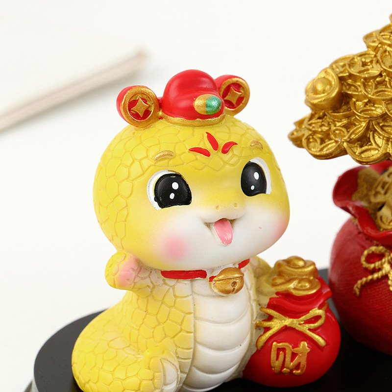 跨境树脂工艺品新年福袋钱袋摇钱树金钱发财树生肖蛇摆件客厅家居详情10