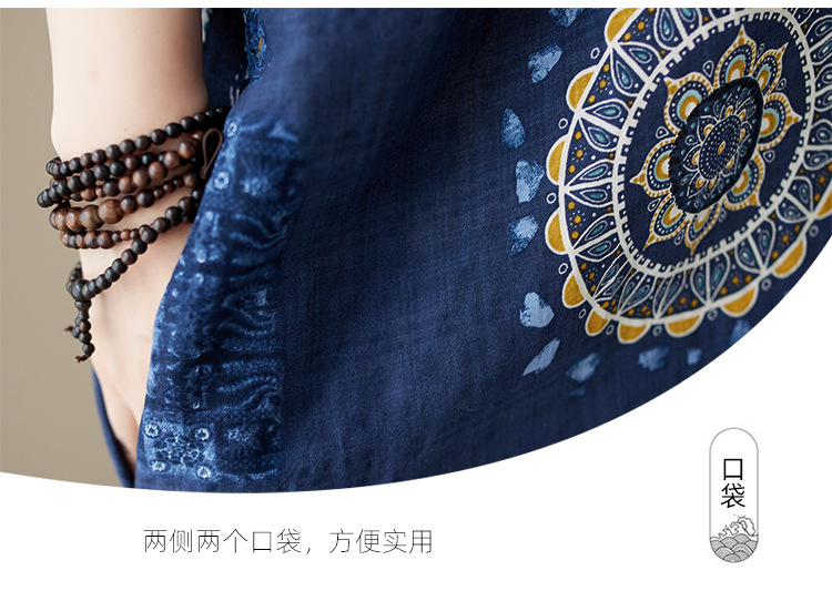 夏季v领薄棉麻大码宽松文艺度假风沙滩裙复古遮肉长款袍子连衣裙详情6