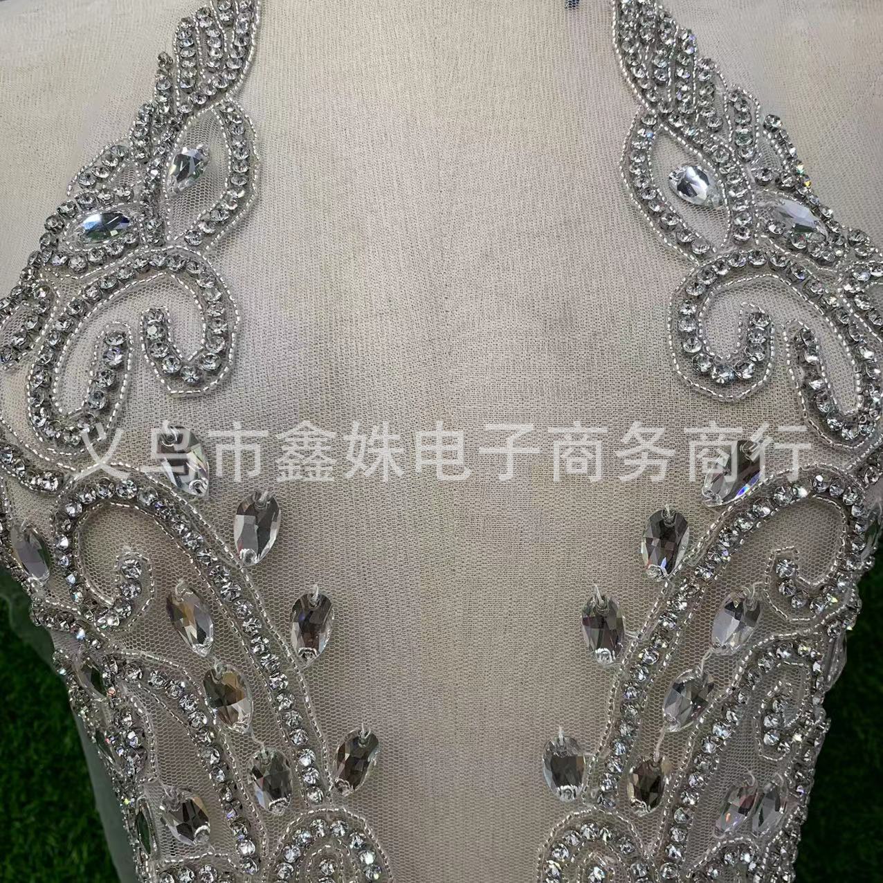 钩针款手工款钉珠婚纱礼服V领网纱贴花服装辅料详情8