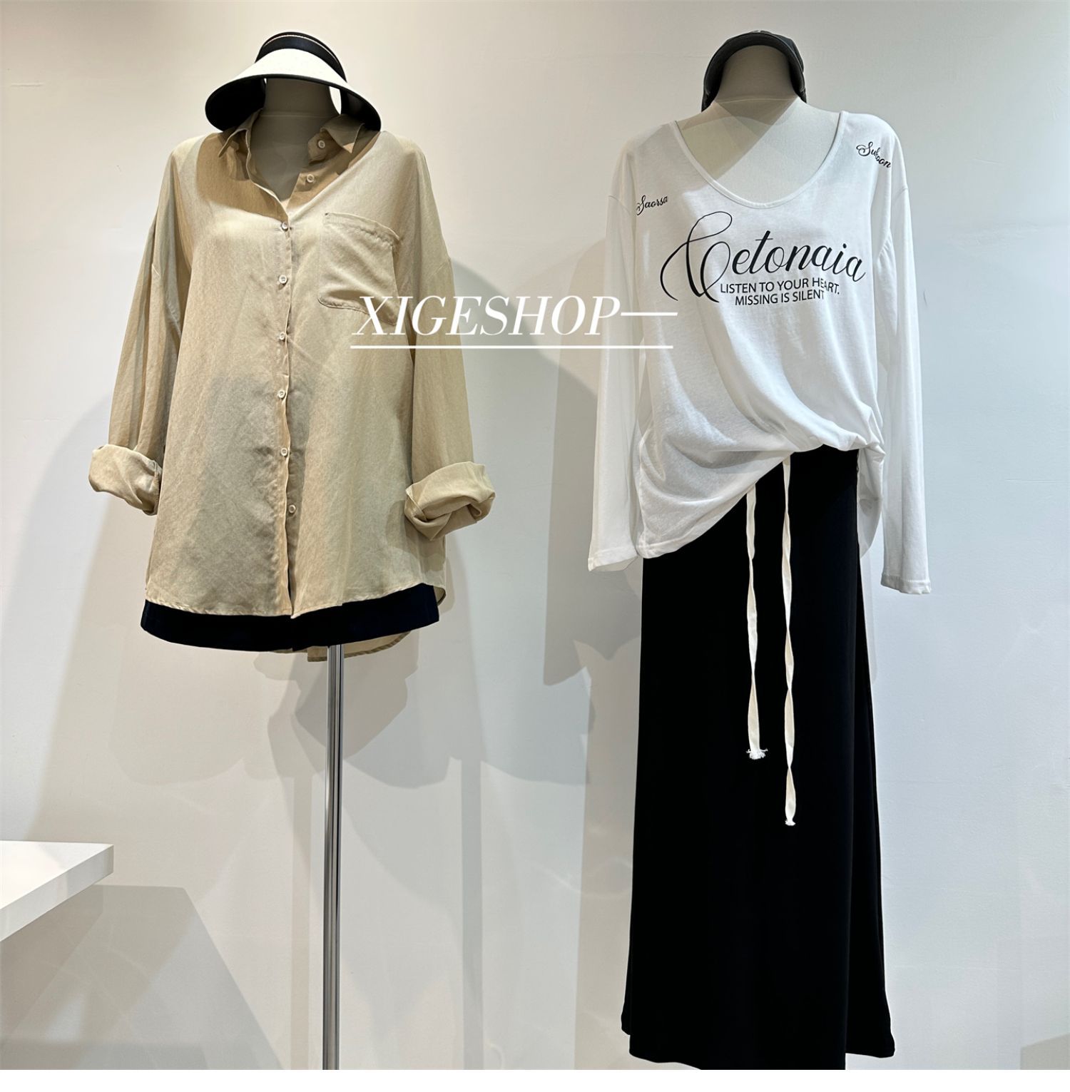 The contrasting color waist drawstring skirt is A high-waisted, slimming dress with a split mid-length, casual and versatile A-line skirt for women in summer pic 34