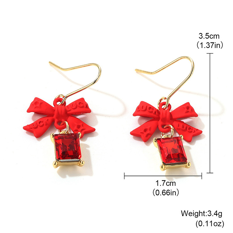 蝴蝶结耳环秋冬高级感气质耳钉冬红色百搭耳饰镶钻时尚风复古耳钩详情12
