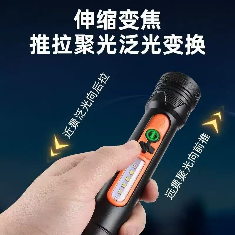 新款多功能野营灯手电筒多光源带侧灯防身可伸缩带挂钩户外照明详情4