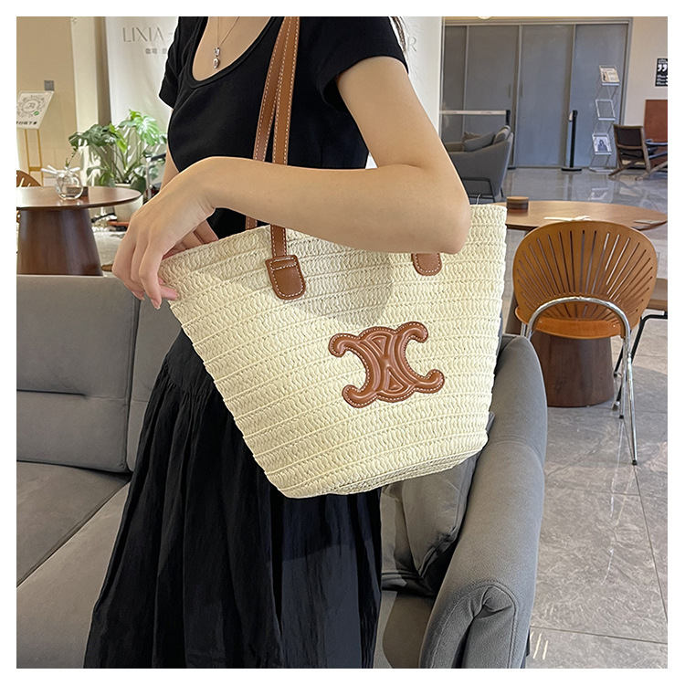 单肩草编包女士手提包大容量夏日旅游沙滩包手工编织菜篮子腋下包详情30