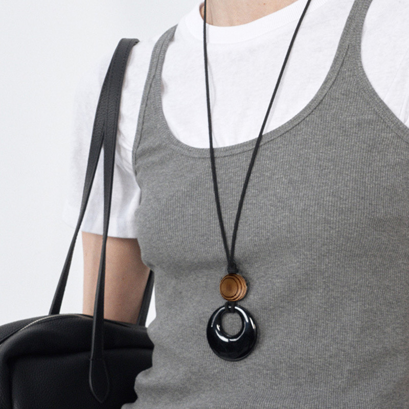 天然黑玛瑙石黑绳项链长款吊坠新中式设计高级感夏季新款配饰品女详情10