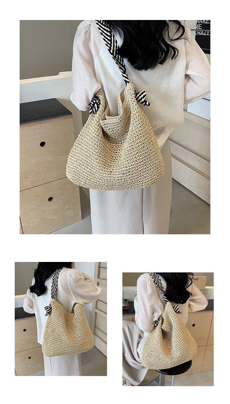 Summer high-capacity straw woven bag for women, 2024 new style seaside and beach vacation single-shoulder bag, commuter tote bucket bag pic 10