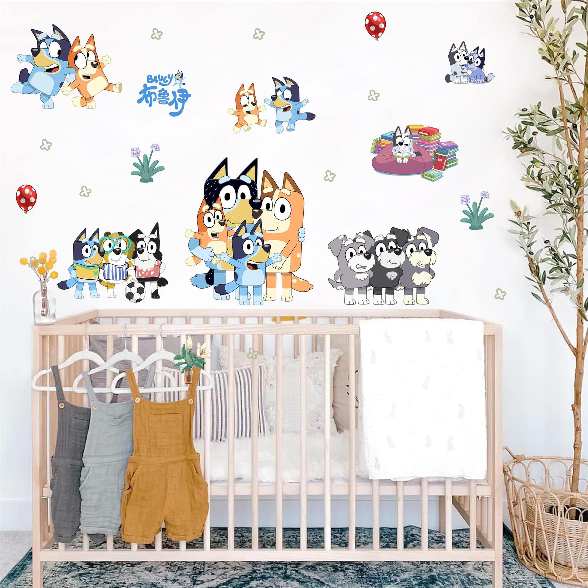 跨境Bluey儿童房装饰自粘墙贴可爱卡通动画布鲁伊防油遮痕pvc贴画详情11