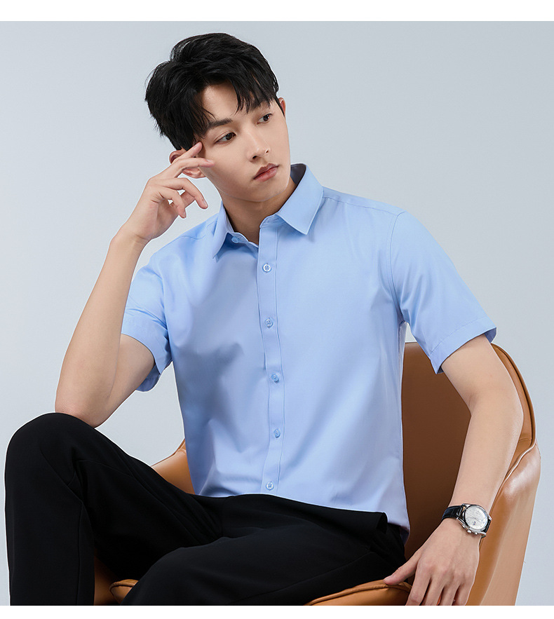 Modal short-sleeved shirt for men, summer stretch wrinkle-free business casual top, new summer commuter shirt pic 18