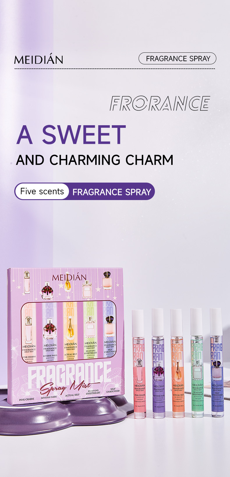【 Cross-border Exclusive 】 Wholesale of 5-bottle MEIDIAN Fragrance Spray for Fresh, Light and Odor-Removing Perfume pic 2