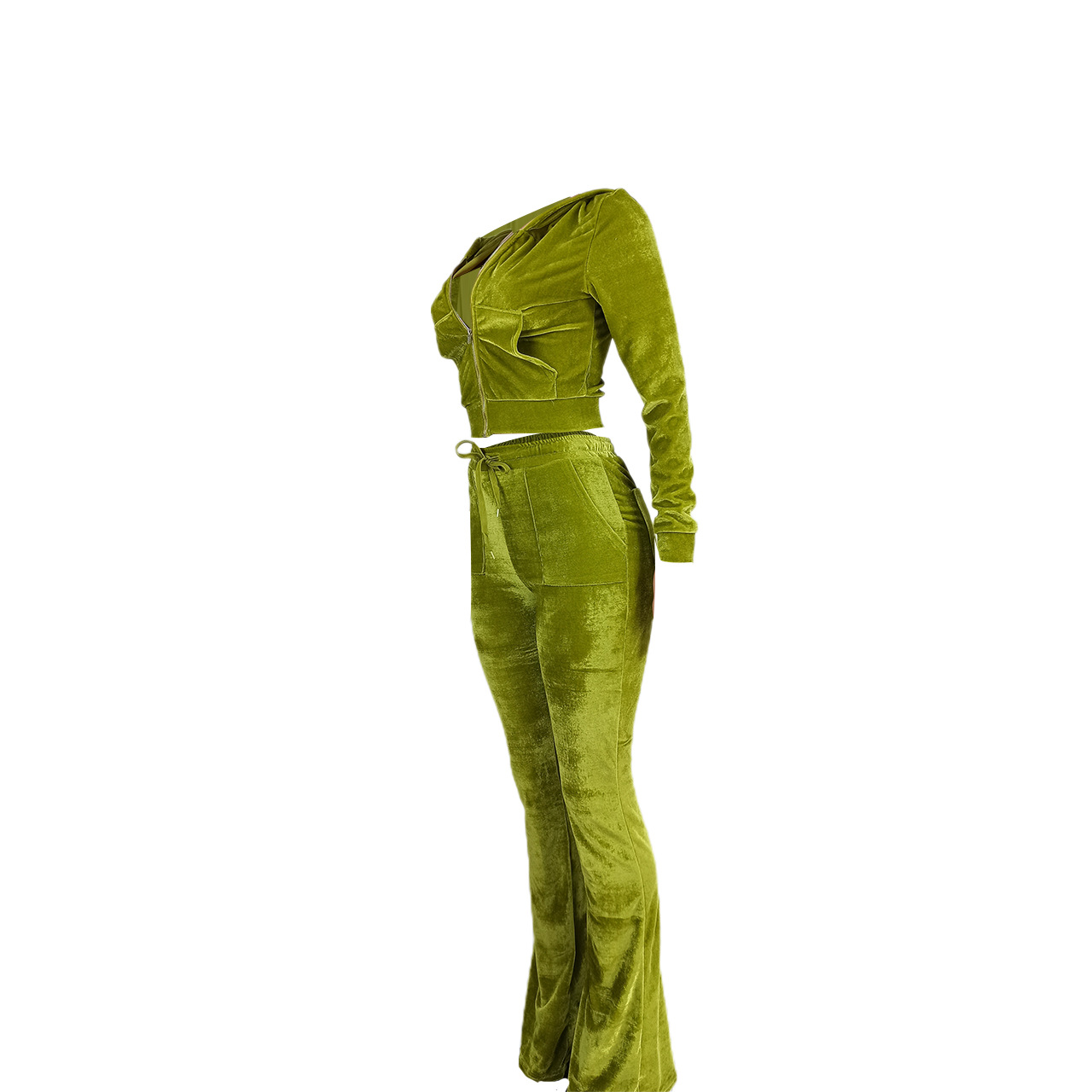 Solid color gold velvet wide-leg pants two-piece set pic 222