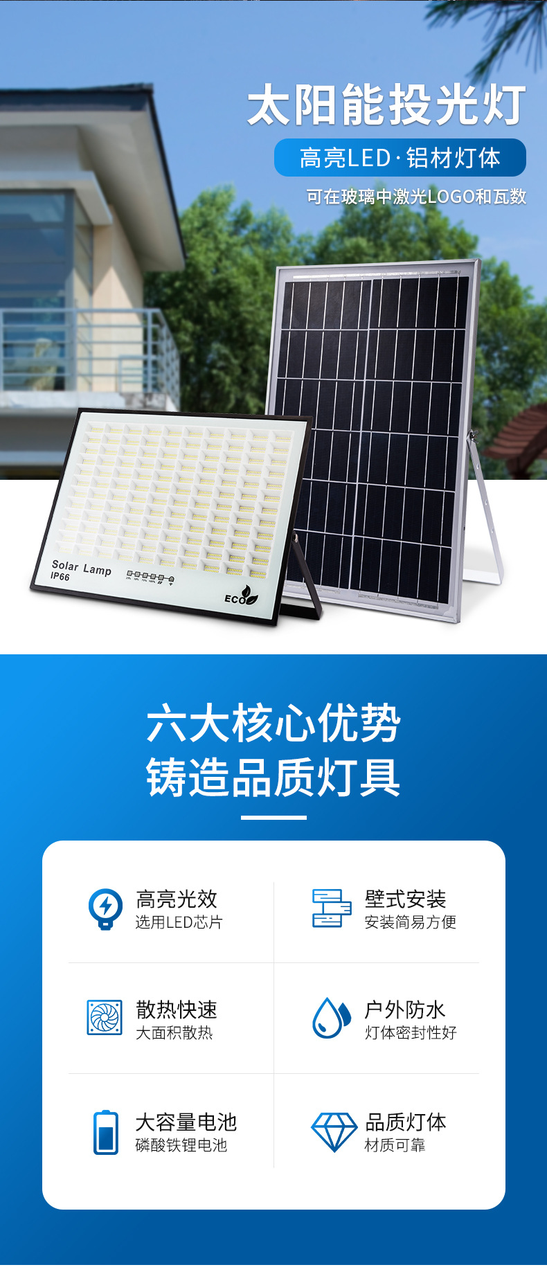 Outdoor solar floodlights, outdoor garden lights, sensor lights, waterproof household floodlights, high-power outdoor lights pic 2