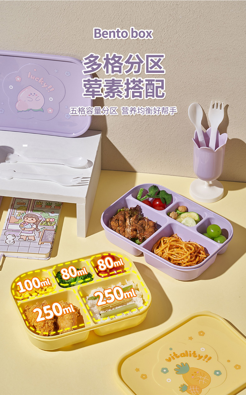 大容量塑料便当盒可微波密封保温儿童饭盒学生上班族分格午餐盒详情4