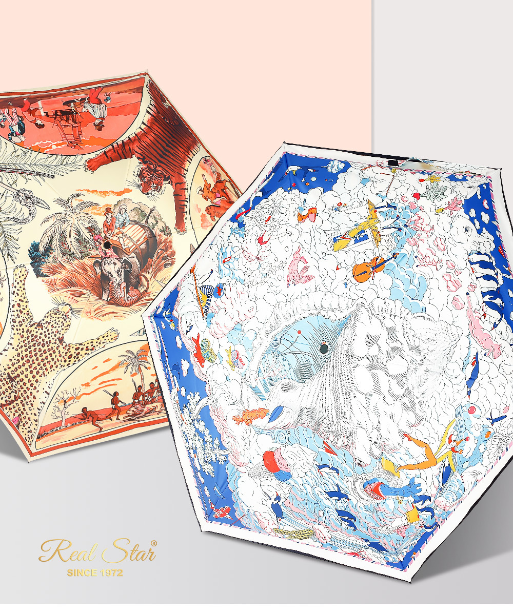 新款五折油画伞彩色满版印刷防晒遮阳雨伞搭配丝巾手提袋太阳伞详情17