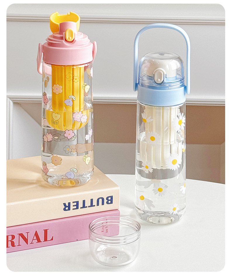 2025 New hand-held bouncing flower tea cup, student couple plastic water cup, portable tea and water separation cup for women going out pic 15