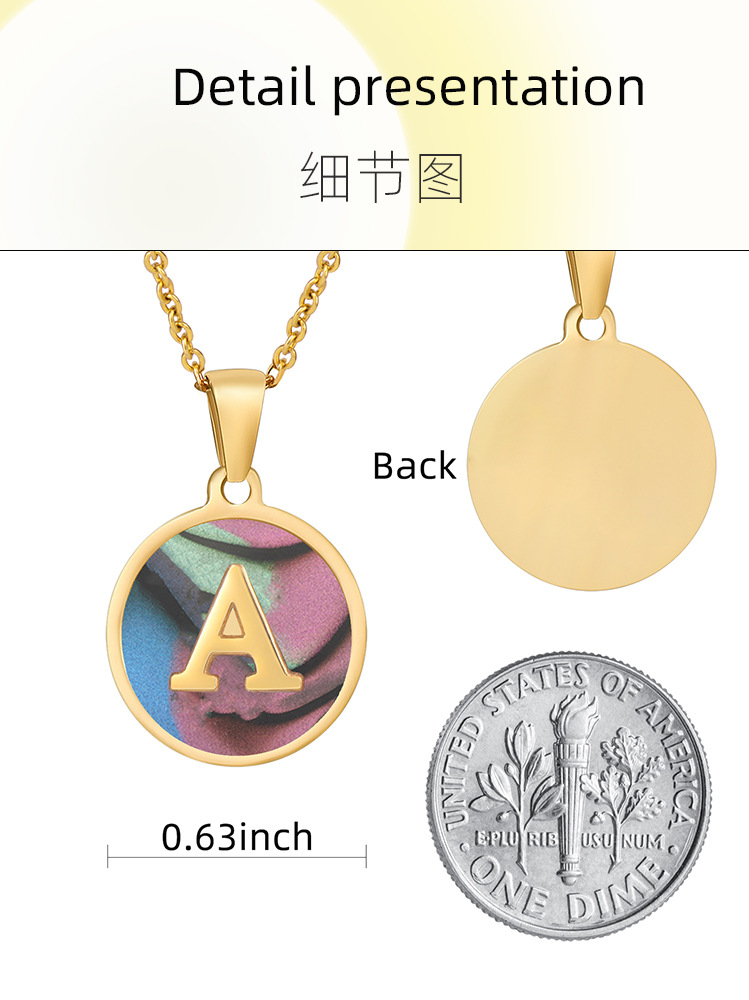 18K titanium steel shell letter necklace for women, European and American fashion round stainless steel first letter pendant for women pic 15