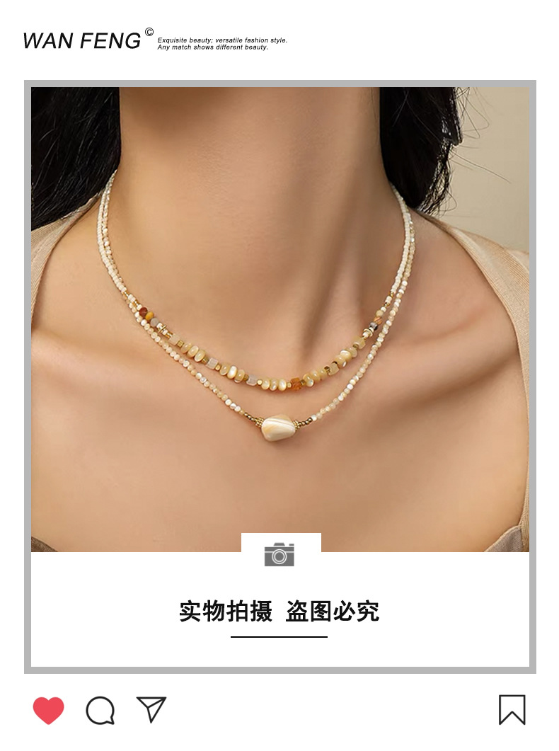 Natural stone beaded stacked necklace, double-layered vintage high-end style, horseshoe collarbone chain, niche design necklace pic 51