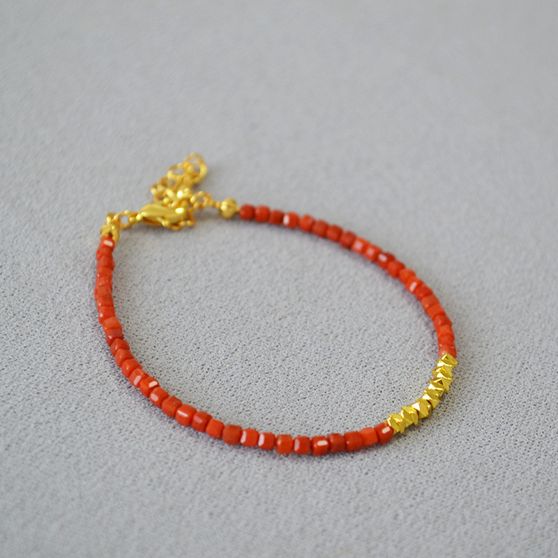 国潮新中式小众设计南红玛瑙切角方粒真石碎银子串珠简约项链手链详情15