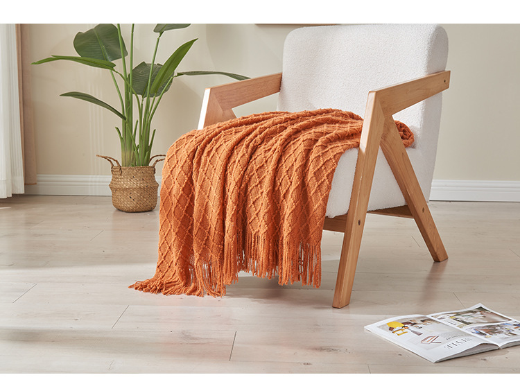 北欧沙发毯盖毯针织毛毯披肩毯亚马逊流苏空调毯床尾巾纯色夏凉毯详情10