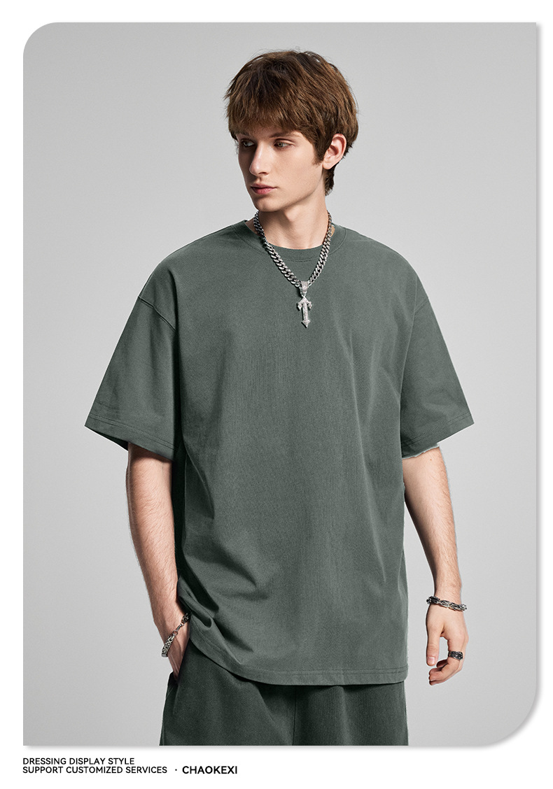 CKX2026夏季美式275g高品质潮牌纯棉t落肩纯色男潮青少年短袖T恤详情49
