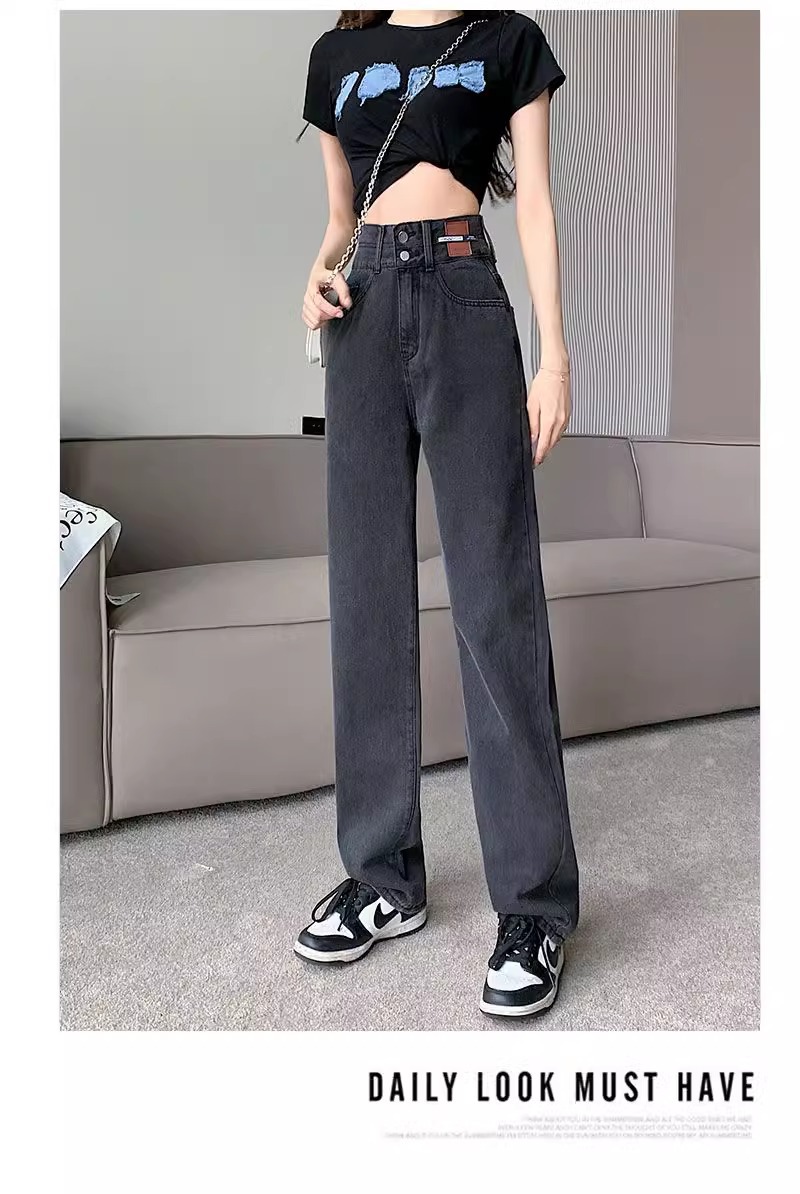 春夏九分阔腿窄版直筒女牛仔裤高腰显瘦女小个子宽松直筒裤裤子详情26