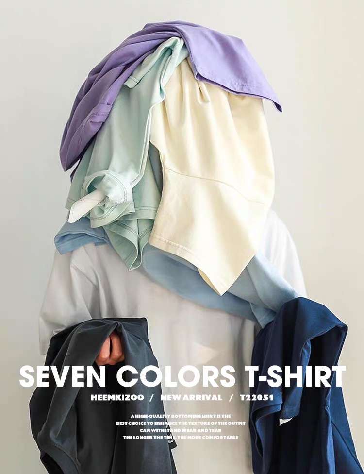 显白麻灰色260G重磅纯棉短袖T恤宽松半袖美式小领口男纯色打底衫详情12