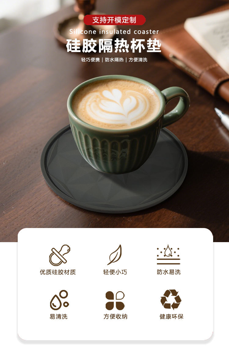 跨境新款硅胶杯垫水杯通用隔热垫防滑防烫加厚耐高温软硅胶茶杯垫详情3