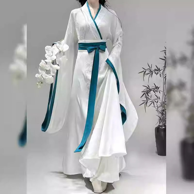 国潮-古装汉服女中国风魏晋交领宽松齐腰直裾襦裙国潮详情9