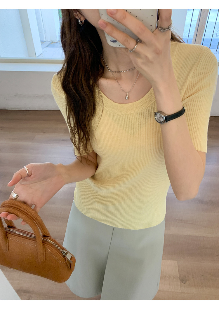 U领冰丝针织衫短袖女修身夏季基础短款T恤上衣2025新款详情23