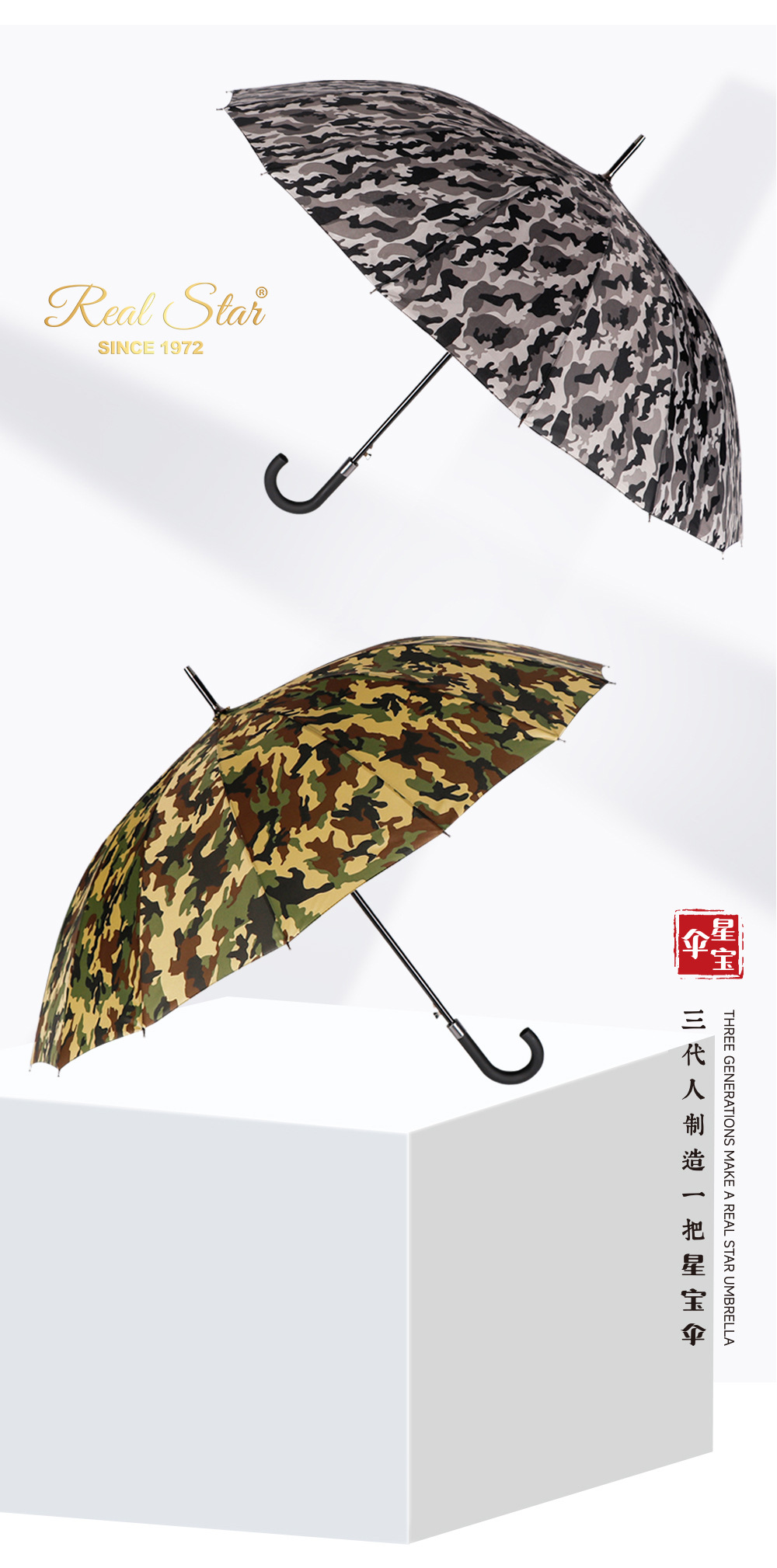 【欧美出口】男士商务直柄伞16骨25吋长雨伞迷彩印花加大伞面碰击详情5